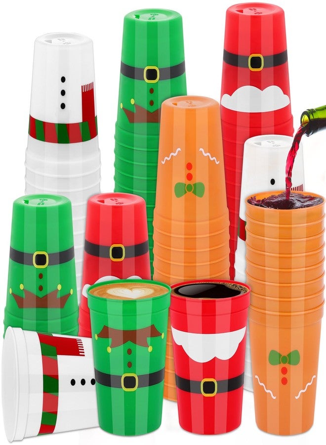 Kochorie 60 Pieces Christmas Plastic Party Cups 16 Ounces Christmas Plastic Tumblers Disposable Holiday Stadium Cups Santa's Belt Plastic Tumblers Assorted Styles for Christmas Party Supplies - Image 1
